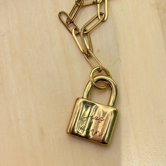 Gold Lock Pendant Necklace - Picture 2 of 4